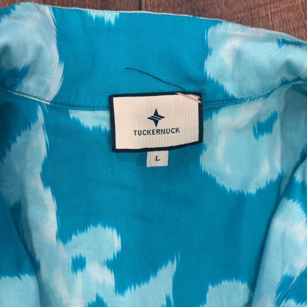 Tuckernuck Sleeveless Charlie Shirt Dress Sz L Turquoise Watercolor Floral Print - Picture 3 of 8